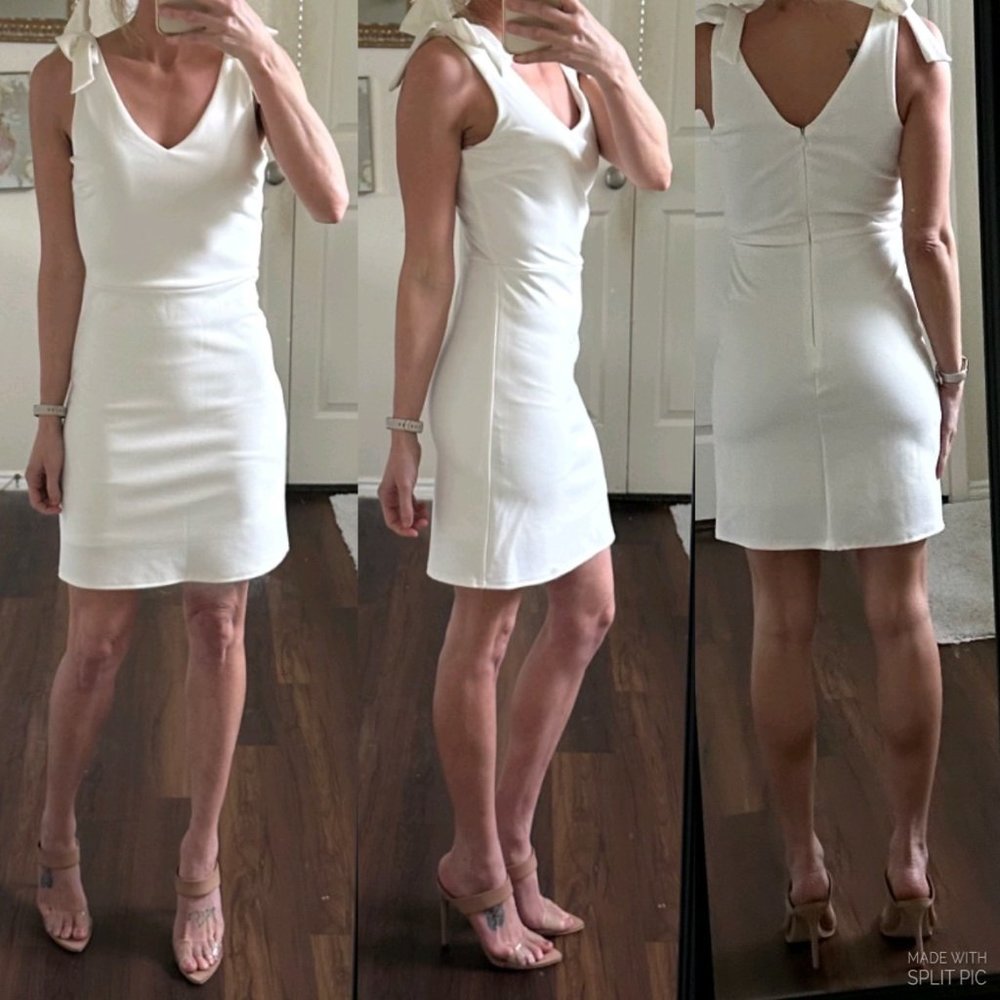 She + Sky white sleeveless accent bows mini sheath bodycon cocktail dress